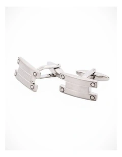 Brushed Rhodium Striped Cufflinks