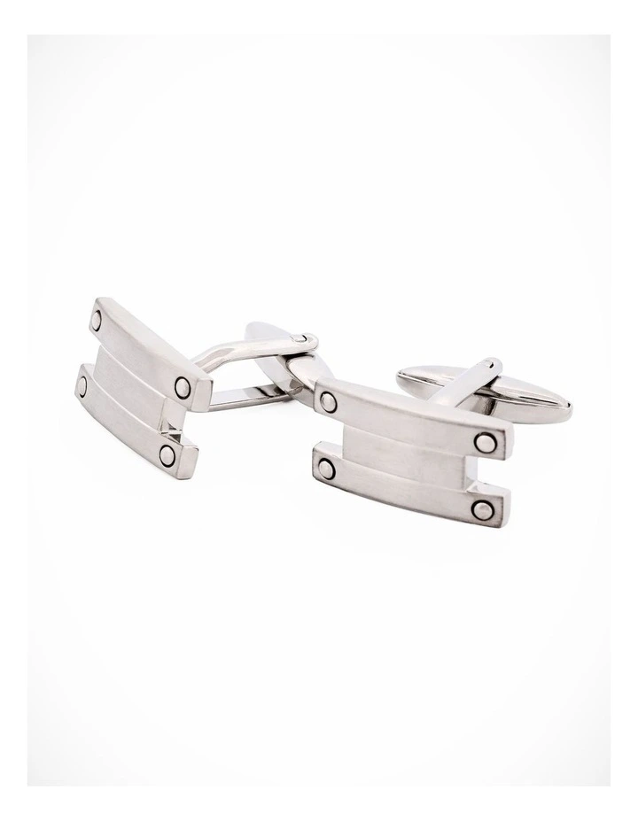 Brushed Rhodium Striped Cufflinks image 1
