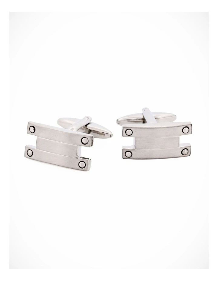 Brushed Rhodium Striped Cufflinks image 2