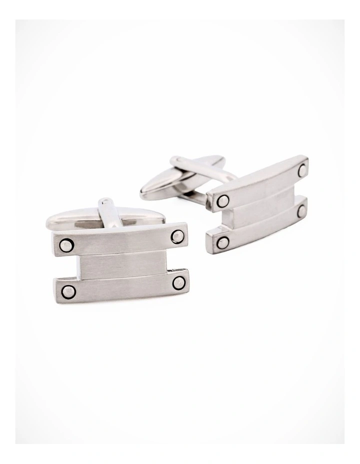Brushed Rhodium Striped Cufflinks image 3