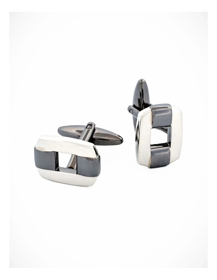 Gun Metal & Rhodium Cutout Cufflinks image 2