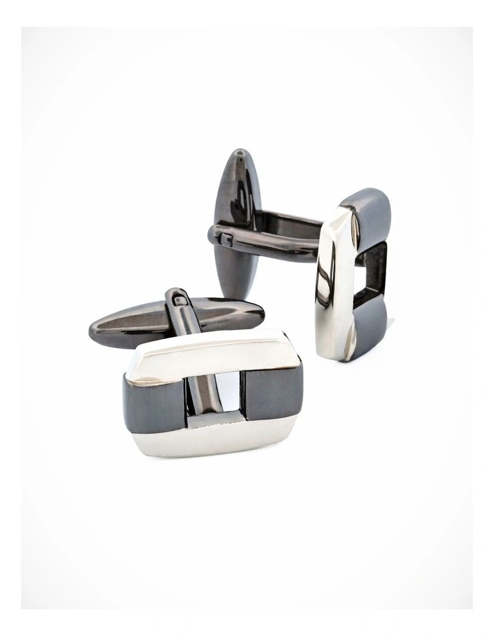 Gun Metal & Rhodium Cutout Cufflinks image 3