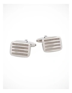 Rhodium Plated Horizontal Stripe Cufflinks