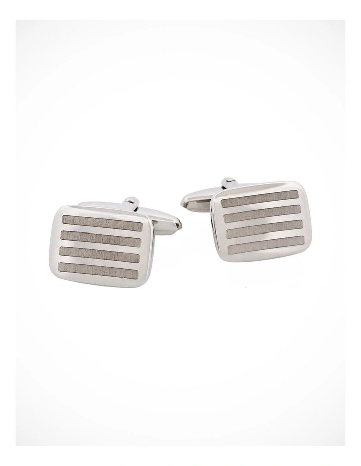 Rhodium Plated Horizontal Stripe Cufflinks image 1