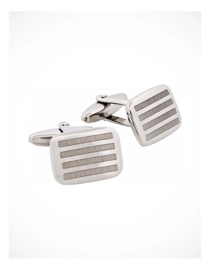 Rhodium Plated Horizontal Stripe Cufflinks image 2