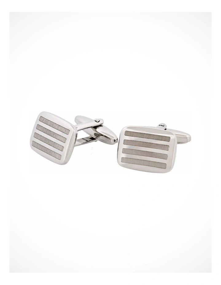 Rhodium Plated Horizontal Stripe Cufflinks image 3