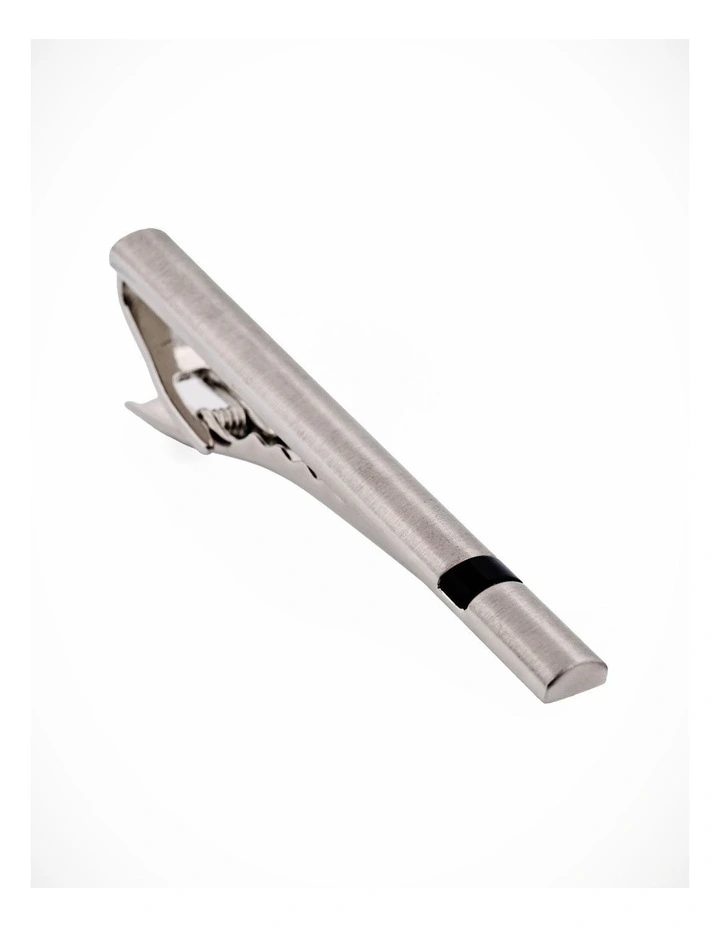 Brush Rhodium Black Tie Bar image 3