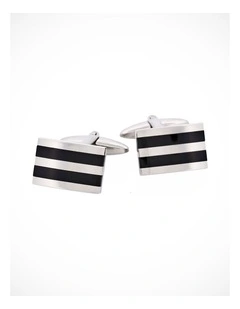 Polished Stainless Steel Ion Plated Black Striped Cufflinks