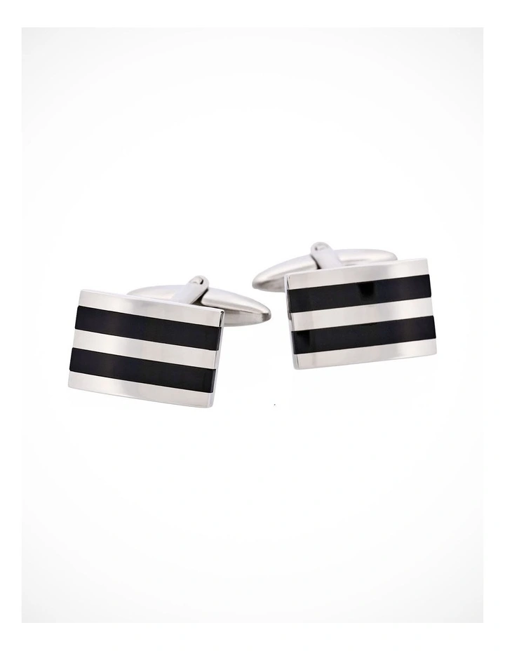 Polished Stainless Steel Ion Plated Black Striped Cufflinks image 1
