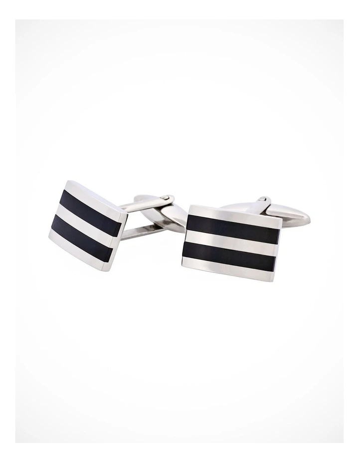 Polished Stainless Steel Ion Plated Black Striped Cufflinks image 3
