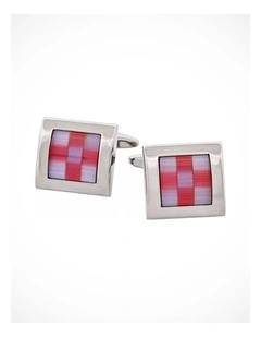 Pink & Blue Square Rhodium Plated Cufflinks