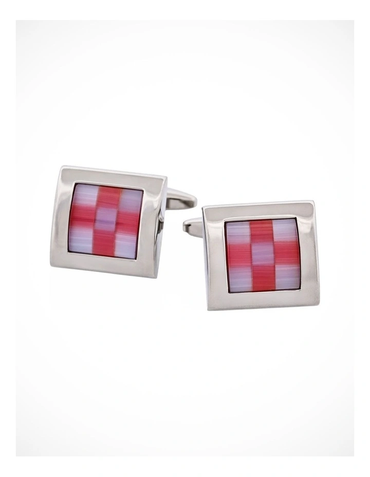 Pink & Blue Square Rhodium Plated Cufflinks image 1