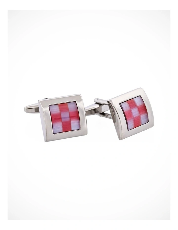 Pink & Blue Square Rhodium Plated Cufflinks image 2