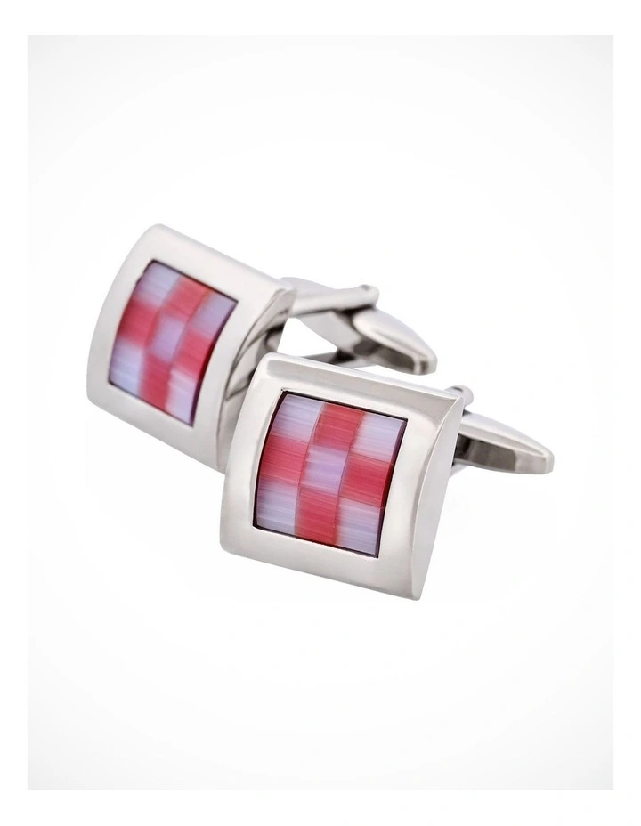 Pink & Blue Square Rhodium Plated Cufflinks image 3