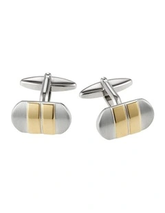 Brushed Rhodium & Gold Striped Cufflinks