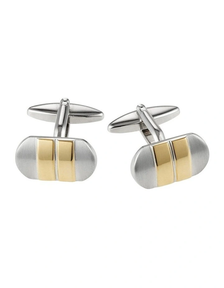 Brushed Rhodium & Gold Striped Cufflinks image 1