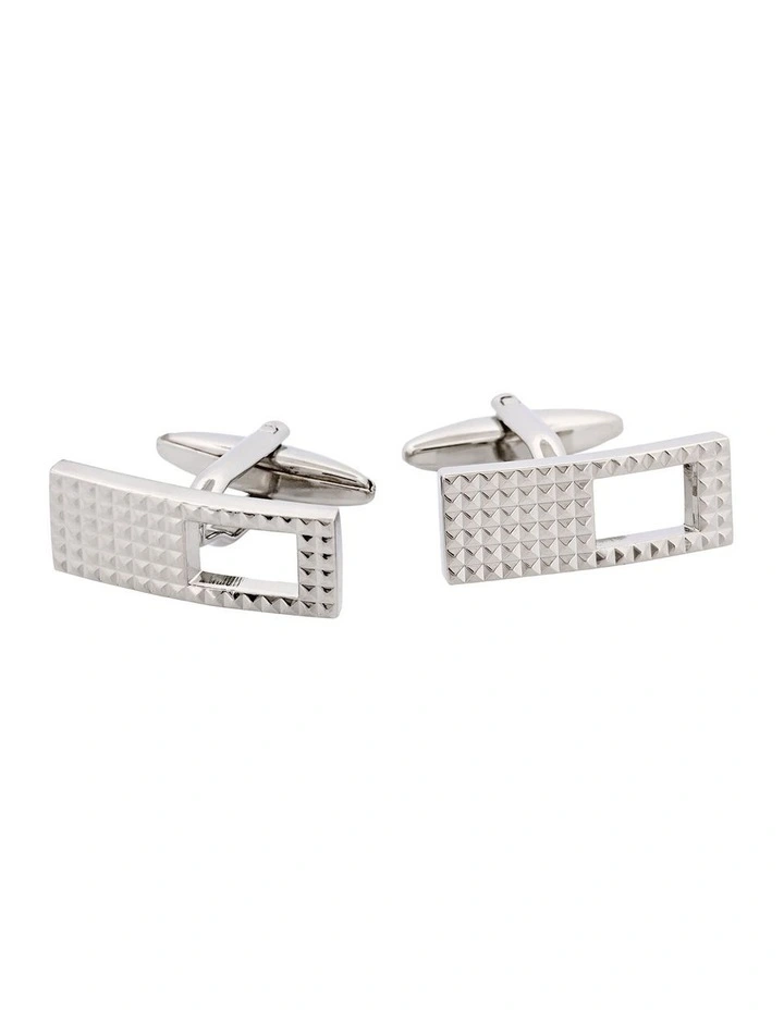 Rhodium Plated Rectangle Cufflinks with Cutout image 1