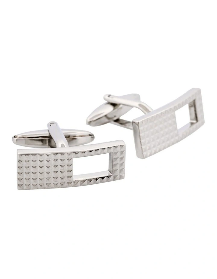 Rhodium Plated Rectangle Cufflinks with Cutout image 2