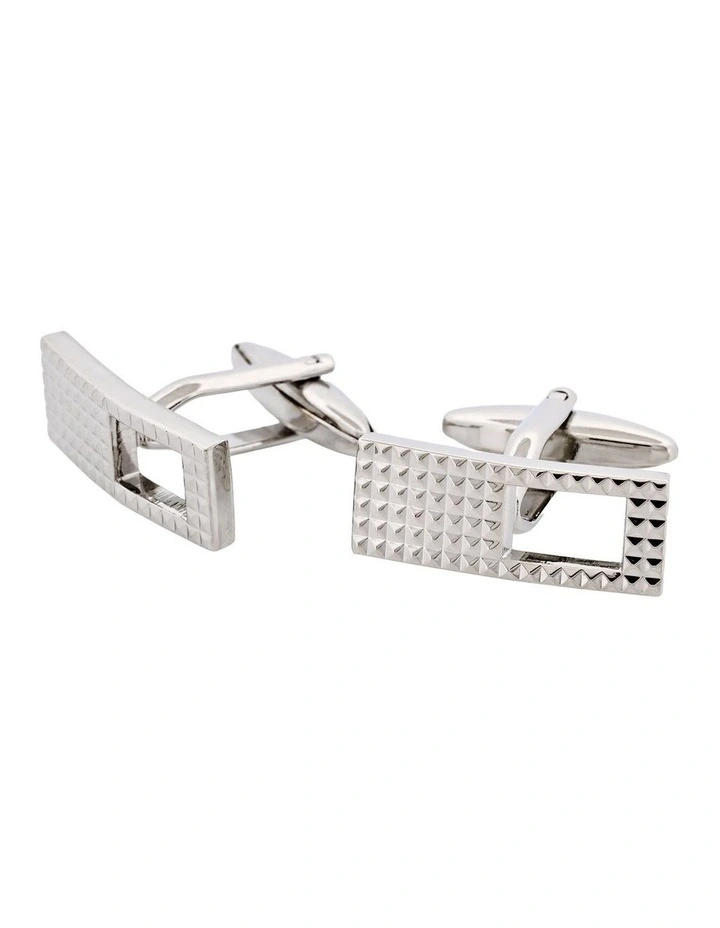 Rhodium Plated Rectangle Cufflinks with Cutout image 3