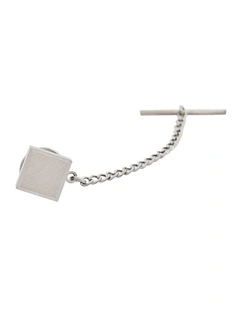 Rhodium Plated Square Tie Tak & Chain