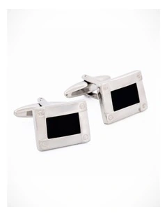 Rhodium Navy Cufflinks