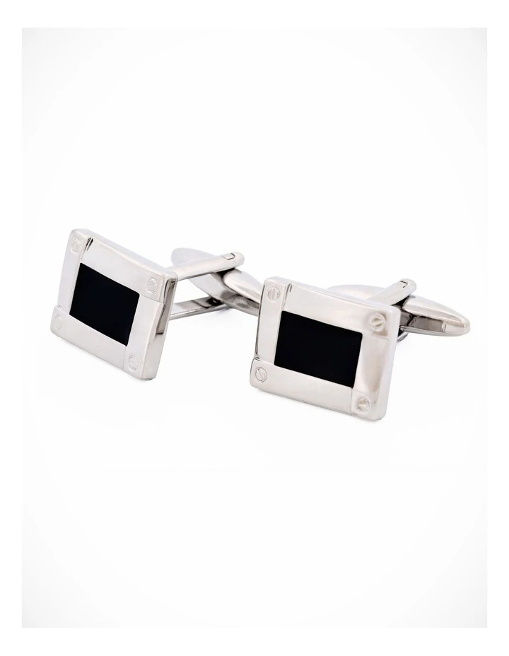 Rhodium Navy Cufflinks image 2