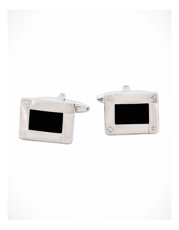 Rhodium Navy Cufflinks image 3