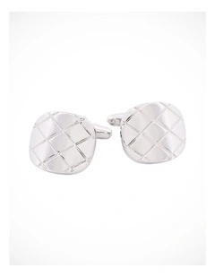 Brushed Rhodium Plated Criss-Cross Patterned Cufflinks