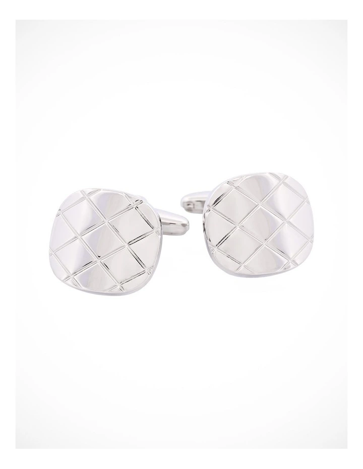 Brushed Rhodium Plated Criss-Cross Patterned Cufflinks image 1