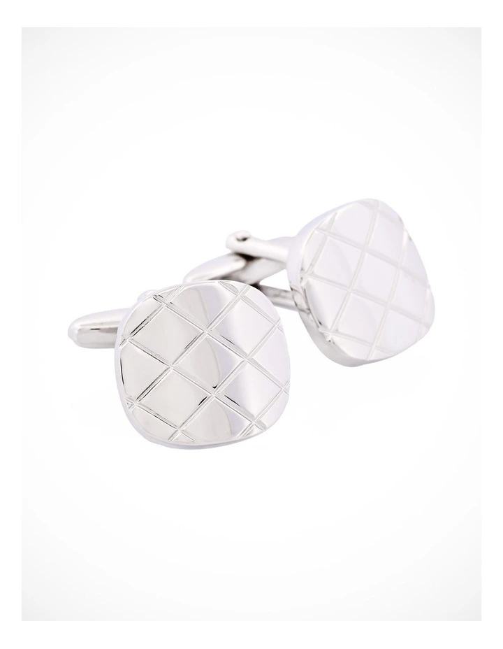 Brushed Rhodium Plated Criss-Cross Patterned Cufflinks image 2