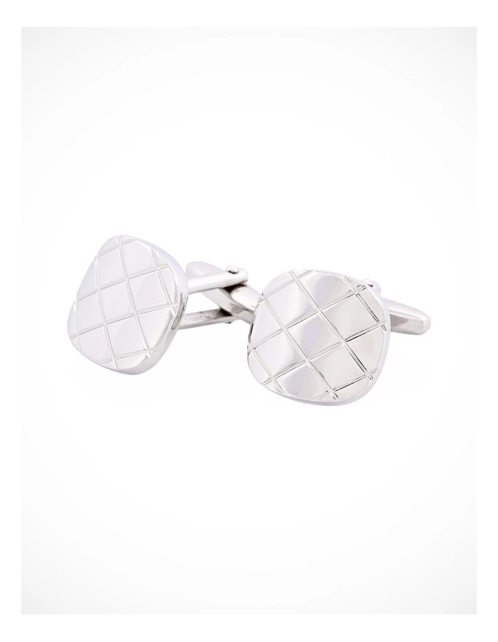 Brushed Rhodium Plated Criss-Cross Patterned Cufflinks image 3