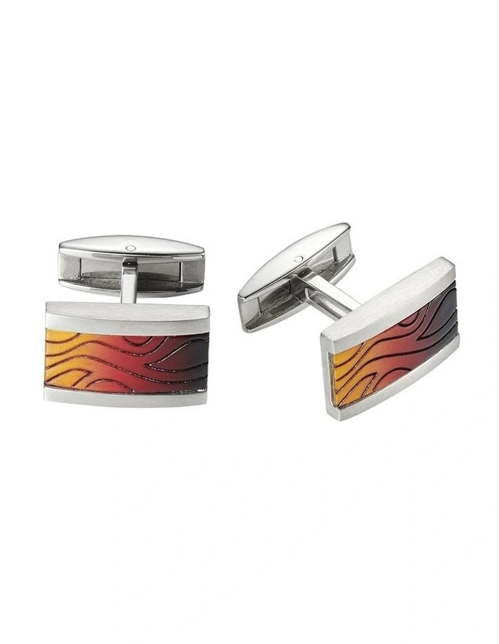 Stainless Steel & Flame Wood Pattern Resin Cufflinks image 1