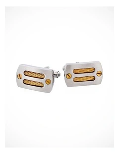 Brushed Stainless Steel & Ion Plated Gold Cable & Screws Cufflinks
