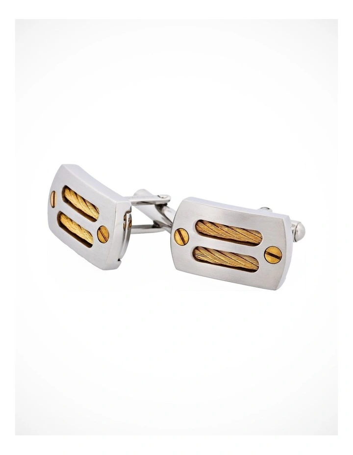Brushed Stainless Steel & Ion Plated Gold Cable & Screws Cufflinks image 2