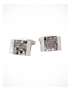 Rhodium Plated Crackled Dark Black Lip Cufflinks