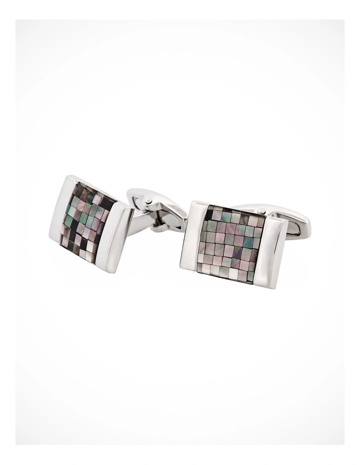 Rhodium Plated Crackled Dark Black Lip Cufflinks image 3