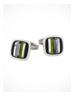 Rhodium & Onyx & Mop & Hemataite & Black Lip & #4 Olivine Glass Cufflinks