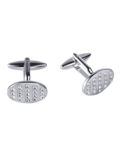 Rhodium Plated Oval Crystal Cufflinks