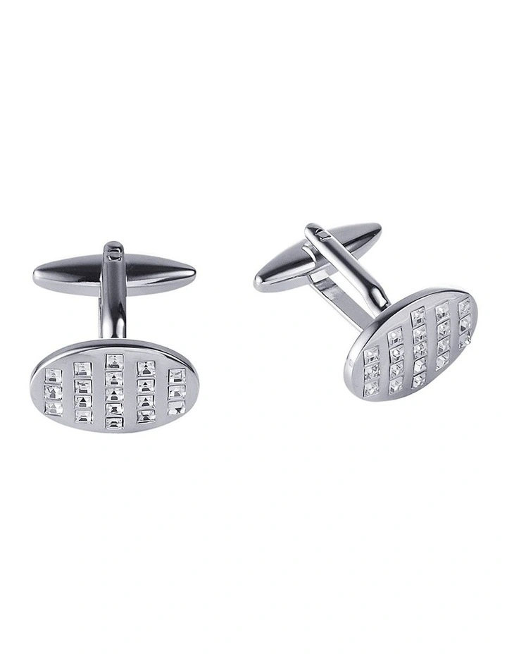 Rhodium Plated Oval Crystal Cufflinks image 1