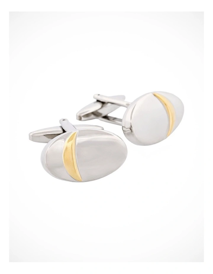 Brushed Rhodium & Polished Gold Cufflinks image 1
