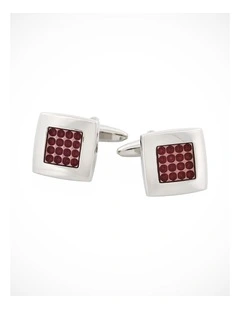 Polished Rhodium Plated Square Cufflinks with Cerise Enamel Centre Inlay