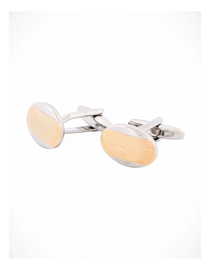 Rhodium & Matt Gold Striped Cufflinks image 1