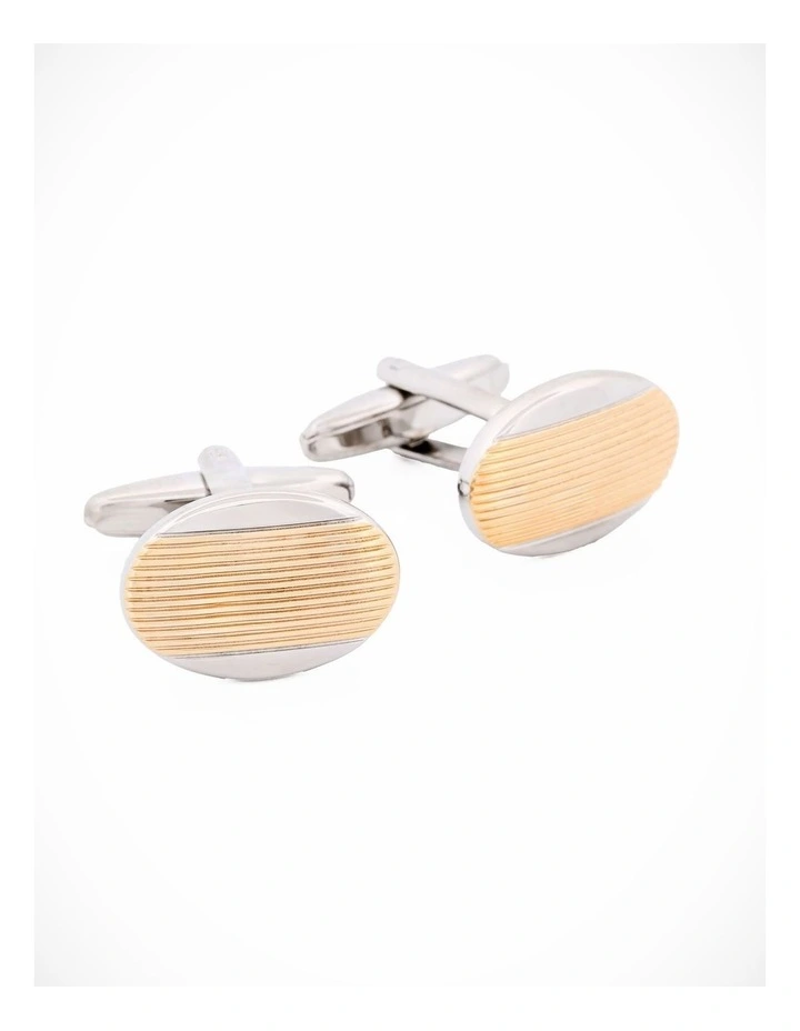 Rhodium & Matt Gold Striped Cufflinks image 2
