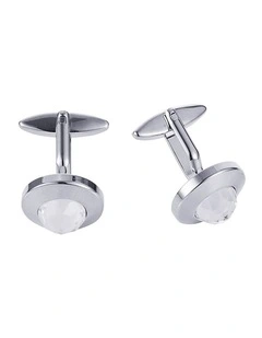 Rhodium Plated Round Crystal Cufflinks