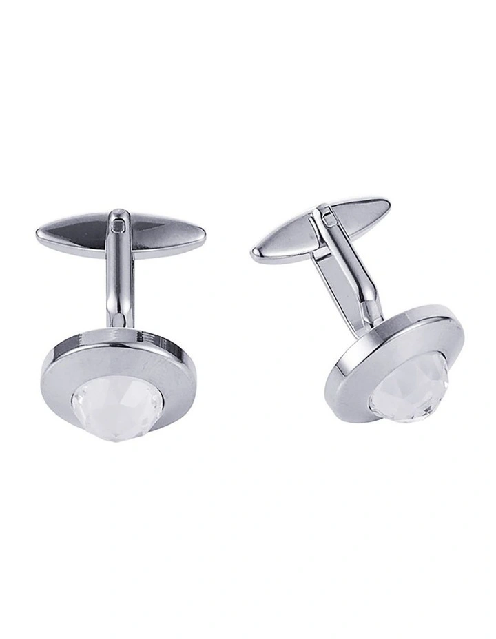 Rhodium Plated Round Crystal Cufflinks image 1