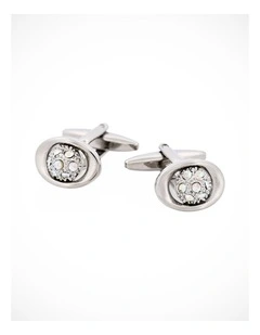 Polished Rhodium Oval Crystal Cufflinks