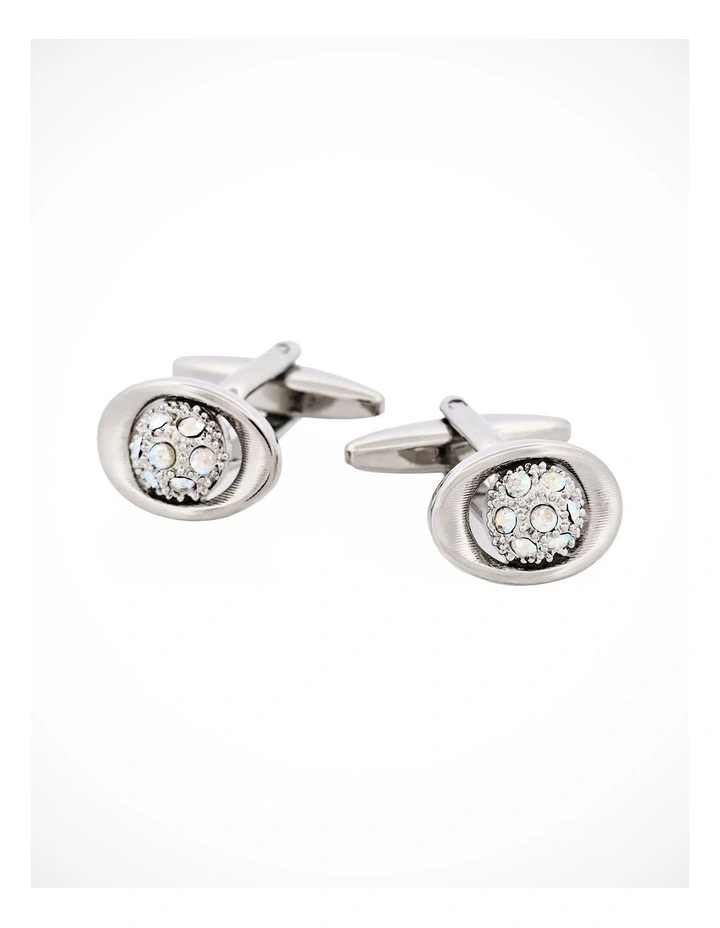 Polished Rhodium Oval Crystal Cufflinks image 1