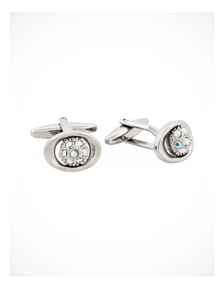 Polished Rhodium Oval Crystal Cufflinks image 2