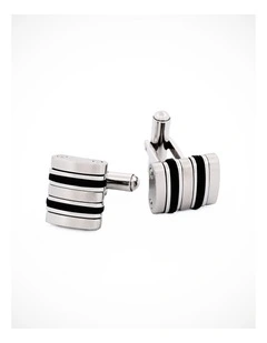 Polished Stainless Steel Cufflinks with Ion Plated Black Corrugated Inlay & Side Detail