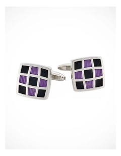 Purple & Black Enamel Check Cufflinks